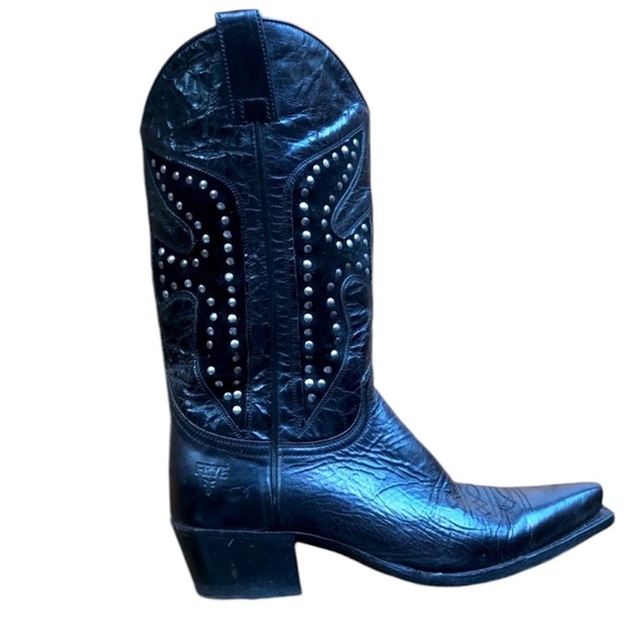 Frye Shoes - Frye Black Studded Billy Pull-on Classic Western Cowboy Boots Low Heel